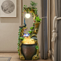 Style chinois paon Zen rocaille fontaine d'eau qui coule paysage cadeau fortune ornements racine sculpture boule Feng Shui