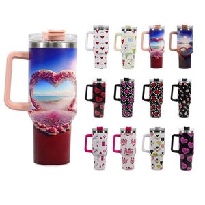 K123 Valentine's Women Gift Heart <b>Tumbler</b> <b>40oz</b> Outdoor Travel Stainless Steel Vacuum Insulated Car Cup Coffee Mugs <b>Handle</b> Custom - Product Image 1