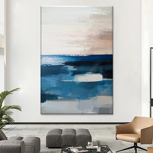 Pintura Abstracta Azul Marino y Gris Personalizada al por Mayor, Obra de <span class=keywords><strong>Arte</strong></span> Grande para Hotel, <span class=keywords><strong>Arte</strong></span> Mural de Paisaje en Acrílico con Marco de Madera - Product Image 4