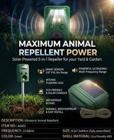 Répulsif solaire pour animaux AG003A avec détecteur de mouvement, dissuasif ultrasonique pour chats, chiens, oiseaux et rongeurs, étanche