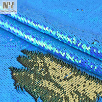 Tissu à paillettes Nanyee brodé, réversible, à changement de couleur, motif écailles de poisson, bleu irisé, pour textiles de maison de mariage et pour filles