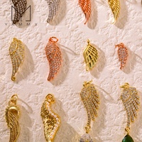 Pendentif Plume en Zircon Cubique Tendance Yammy YYS150, Breloques Ailes Plaqué Or Véritable 18K pour Colliers et Bracelets, Apprêts de Bijoux