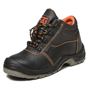 zapatos de trabajo S1P Genuine leather PU double density injection safety boots work boots with orange lining