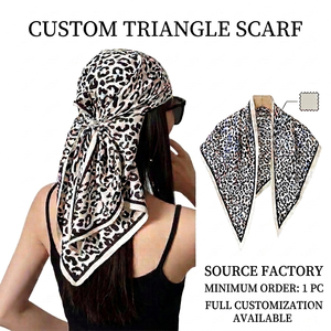 Custom Twill Silk Triangle Scarf Leopard Print Headscarf Activity Gift <b>Matching</b> Gift <b>Box</b> Wholesale Customized - Product Image 1