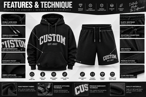 Conjunto de Sudadera con Capucha y Pantalones Cortos Bordados Personalizados para Hombre, Negro, Felpa Francesa, Ropa Casual de Otoño, Diseño de Logotipo Frontal, Algodón/Poliéster - Product Image 4