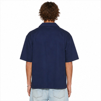 Chemises Streetwear Boxy Oversize à Manches Courtes et Col Cubain Boutonnées 100% Coton, Chemises de Travail Brodéées avec Poches pour Hommes