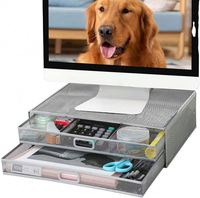 Support de moniteur en maille métallique pour ordinateur portable, écran plat LED LCD OLED et imprimante, avec tiroirs de rangement