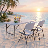 Ensemble table et chaises pliantes carrées modernes de 6 pieds, table portable en plastique blanc réglable en hauteur pour hôtel, banquet, camping en plein air