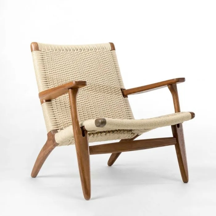 Классическое высококачественное кресло для отдыха из цельного дерева с плетеной веревкой для гостиной, патио