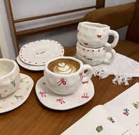 Juego de Tazas de Cerámica Rusas Bonitas en Oferta, Diseño de Flores y Corazones de Cereza, Taza de Café con Platillo, Vajilla de Regalo para el Hogar y la Cocina
