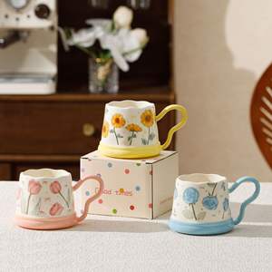 Vente en gros de tasses à fleurs en céramique de haute qualité, créatives, avec poignée, mignonnes, 390 ml, peintes à la <span class=keywords><strong>main</strong></span> <span class=keywords><strong>sous</strong></span> glaçure, tasses à thé ou à café, cadeau - Product Image 4