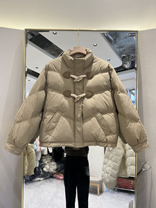 Chaqueta corta acolchada de Invierno para mujer 2025 con botones de cuerno, abrigo de plumón de pato blanco cálido a la moda, pequeño, nuevo cuello levantado de invierno - Product Image 6