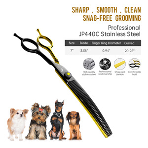 Forbici Professionali JYM JP440C Curve da 7.0 Pollici per Toelettatura Animali, Ecologiche, per Cani e Gatti, Nero e Oro, Forbici Sfoltitrici ad Alto Contenuto di Carbonio - Product Image 2
