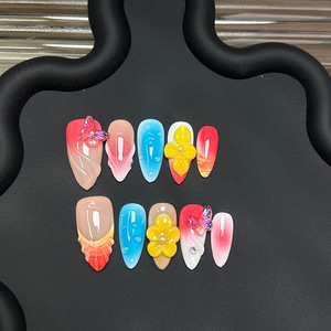 Lunanail – Nouveaux autocollants d'ongles en ABS à motif papillon français 3D sculpté, populaires pour l'été, couverture complète, pré-conçus, faits à la main, à presser sur les doigts - Product Image 2