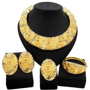 Yulaili Jewelry Manufacturer 24K Italian Gold Plated Jewelry Sets African Fashion Jewellery Necklace Bracelet Set Party Gift
