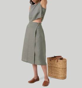 Jupe midi décontractée vintage en mousseline respirante, douce, antistatique, à taille basse et à superposition - Product Image 3