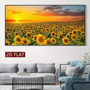 Quadro su Tela Grande con Campo di Girasoli al Tramonto, Paesaggio Vivace di Prato di Girasoli, Stampa su Tela, Dipinto su Tela Tesa - Product Image 4