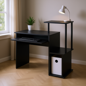 Scrivania per Computer Nera con Vassoio per Tastiera e Mensole Aperte, Arredo Funzionale per Ufficio Domestico - Product Image 2