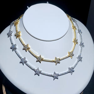 قلادة سلسلة تنس مرصعة بالنجوم، سلسلة مرصعة بأحجار الزركونيا المتألقة الصغيرة، قلادة خانقة للنساء - Product Image 4