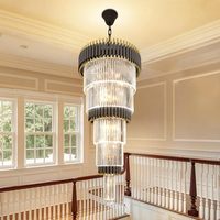 Lustres noirs de luxe de grande taille pour plafonds hauts, lustre pour escalier, hall d'entrée, villa, grande ferme, éclairage de plafond en cristal