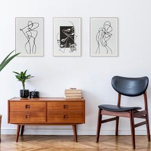 Dipinti astratti moderni di alta qualità linea minimalista in bianco e nero donna immagine astratta a olio Wall Art - Product Image 2