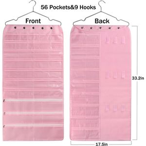 ที่เก็บเครื่องประดับแบบแขวน 56 ช่อง สีชมพู สำหรับเก็บสร้อยคอ ต่างหู กำไล แหวน ติดผนัง - Product Image 2