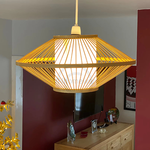 Ellipsoid Bamboo Lampshade Pendant Light Handmade Natural Bamboo <b>Ceiling</b> Shade Eco Lantern OEM Supplier Vietnam - Product Image 1