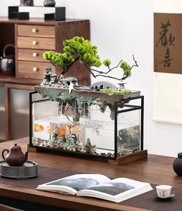 Circulating Water Decoration Running Water Moonlight <strong>Small</strong> <strong>Fish</strong> tank Coffee Table Aquarium Ceramics <strong>Fish</strong> <strong>Pond</strong> - Product Image 2