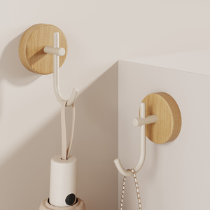 Ganchos de pared retro de madera maciza, redondos, color nogal, adhesivos, sin perforaciones, para baño, cocina, organizador de almacenamiento. - Product Image 4