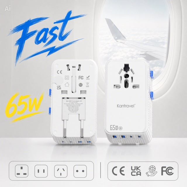 PD 65w Mini Slim Travel Adapter Compact Pocke Worldwide Gan Universal Plug Charging for UK US EU AU Daily Trips Earphones Mobile