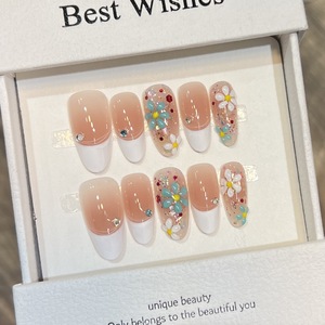 Uñas Postizas Cuadradas Hechas a Mano 100% ABS, Uñas Postizas Cortas con Diseño <span class=keywords><strong>de</strong></span> Flores 3D y Punta Francesa para Mujer - Product Image 2