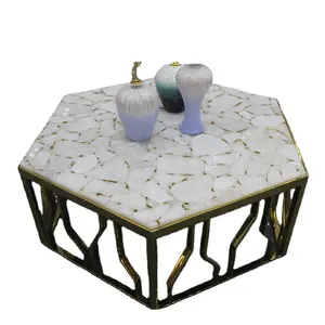Popular Elegant Series White Hexagon Semiprecious Stone Table