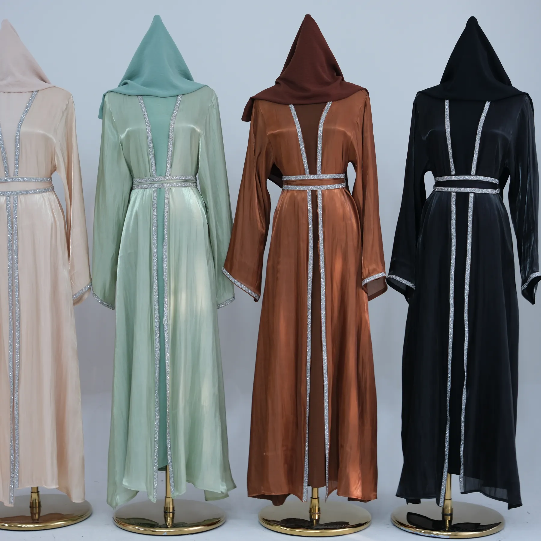 Loriya 2024 New Abaya Set Shinny poliestere Glitter Dubai Abaya modesto Kimono abbigliamento islamico da donna abito musulmano