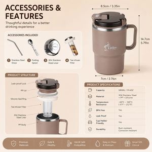 Custom logo Stainless Steel Tumbler with Handle and <b>Tea</b> <b>Infuser</b> Lid Double Wall Leakage-proof Travel Coffee <b>Tea</b> Gift Mug - Product Image 3