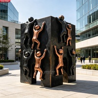 YOUFINE Escultura de Bronce de Niños Escalando, Arte Metálico Realista con Grupo de Niños en Diferentes Posiciones para Plaza Cultural de Ciudad o Adorno Escolar