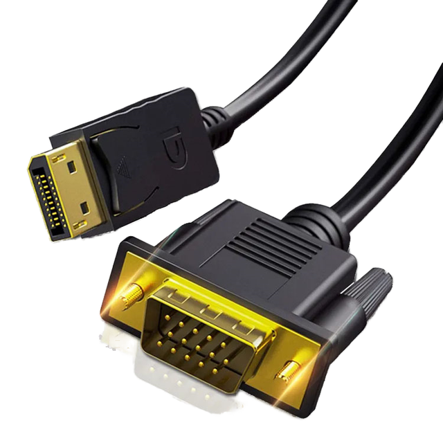 Dajiang OEM 1.8M 6FT 1080P  VGA Cable 15pin Black Gold Plated Converter Adapter 5mm Outer Braid DP Male VGA Male