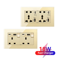 Enchufe Eléctrico Universal USB con Carga Rápida Inteligente Tipo-C de 18W, Estándar del Reino Unido, Interruptor de Luz de Pared de 1-4 Vías, Panel de Vidrio Dorado