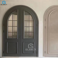 Villas de Style de Luxe Intérieur Double Avant en Bois Massif Verre Principal Avec Porte Supérieure à Arche Ronde