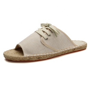 Femmes <span class=keywords><strong>corde</strong></span> de chanvre cousue <span class=keywords><strong>semelle</strong></span> en caoutchouc femmes plat doux toile tissu pantoufles chaussures en gros - Product Image 3