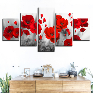 Conjunto de 5 piezas de <span class=keywords><strong>amapolas</strong></span> románticas, flores rojas, lienzo Modular, imagen artística, Impresión de pared, pinturas florales simples para sala de estar - Product Image 6