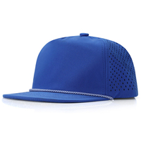 Casquette de baseball promotionnelle souple à 5 panneaux avec cordon, 100 % polyester, maille respirante, séchage rapide, légère et imperméable pour la vente en gros