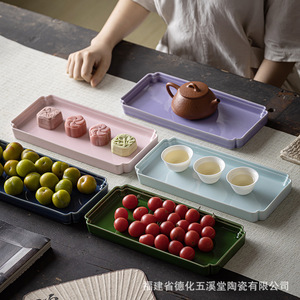 Bandeja Rectangular de Cerámica para Té, Plato de Porcelana de Color Sólido para Servir Té y Aperitivos en Casa - Product Image 3