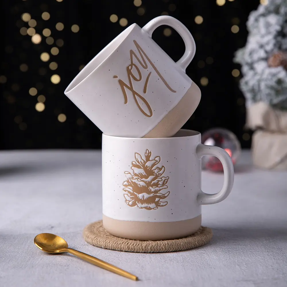 Meist verkaufte Weihnachts kaffeetasse Tasse Steinzeug Speckle Tassen Souvenir Geschenk Keramik becher mit Seiden druck