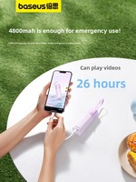Baseus Reactor Air 2-en-1, batterie externe avec câble Type-C intégré, 4800mAh, charge rapide PD20W, ultra-mince, compacte, portable