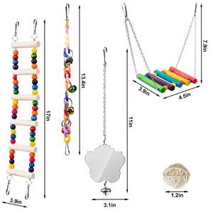 Ensemble de jouets pour oiseaux et perroquets en bois naturel : balançoire, échelle, perchoir et jouets à mâcher pour perruches, calopsittes, budgies et conures - Product Image 3