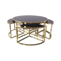 Ensemble de table gigogne multifonctionnel élégant cadre géométrique en or moderne et marbre de verre noir pour la décoration de meubles de maison contemporains