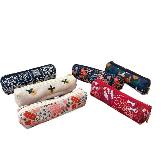Quality Handmade Embroidered Floral Cotton Pencil Bag New Cosmetics Stationery Bag Students Cloth Pencil case