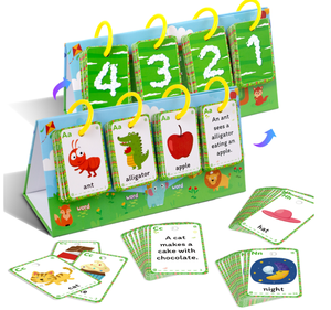 104PCS Desk-top Activity Early-Educational Alphabet Cards Bound by Plastic Ring for Kids to Learn Different Words