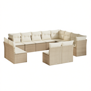Ensemble de canapés de jardin en rotin beige, 10+ places, mobilier d'extérieur contemporain en osier - Product Image 1