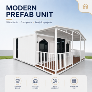 Casa Contenedor Prefabricada Moderna con Porche Delantero, Acabado Blanco, Estructura de Acero Modular para Uso Residencial - Product Image 1